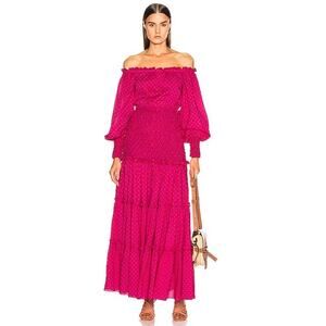 Alexis Thalssa Fuchsia Polka Dot Off-Shoulder Maxi Dress Size Small